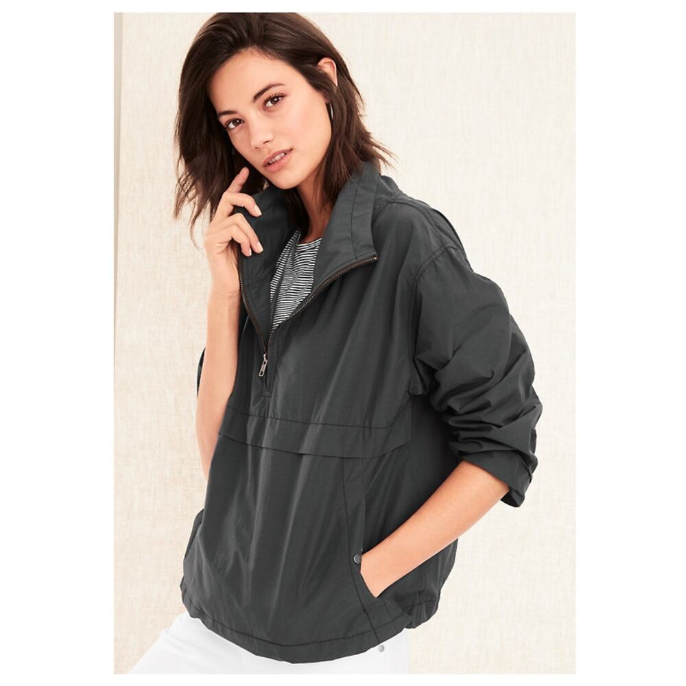 Eileen Fisher Gray Black Organic Cotton&Nylon 1/4 Zip Pullover Sz.XL